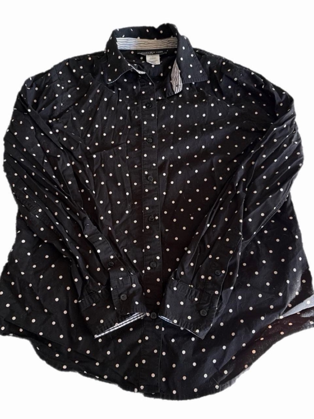 Jones New York black polka dot button up